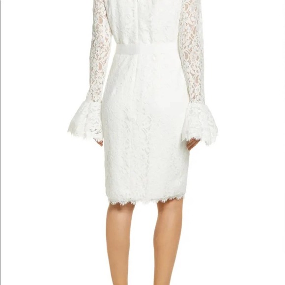 Nue by Shani Ivory Long Sleeve Floral Lace Sheath Dress Size: 2 - Picture 3 of 10